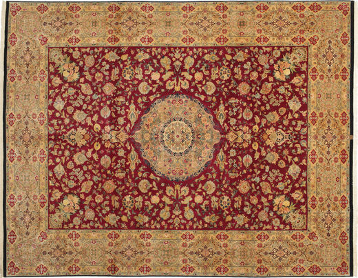 304X411 Tapete Tabriz 50 Raj Com Seda Oriental Laranja/Castanho Grande (Lã, Pérsia/Irão) Carpetvista