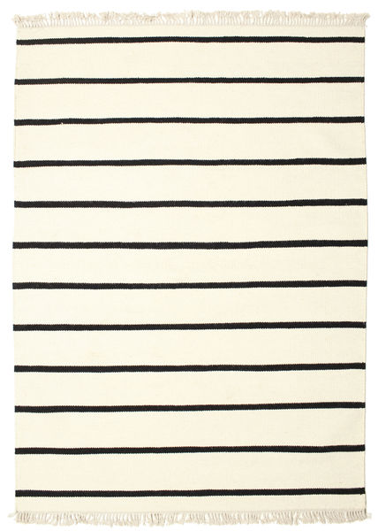  140X200 Striped Small Dhurrie Stripe Rug - White/Black Wool