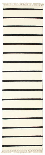  80X300 Rayé Petit Dhurrie Stripe Tapis - Blanc/Noir Laine