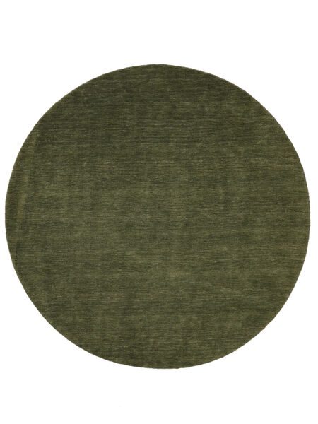 Handloom Ø 150 Small Green Plain (Single Colored) Round Wool Rug