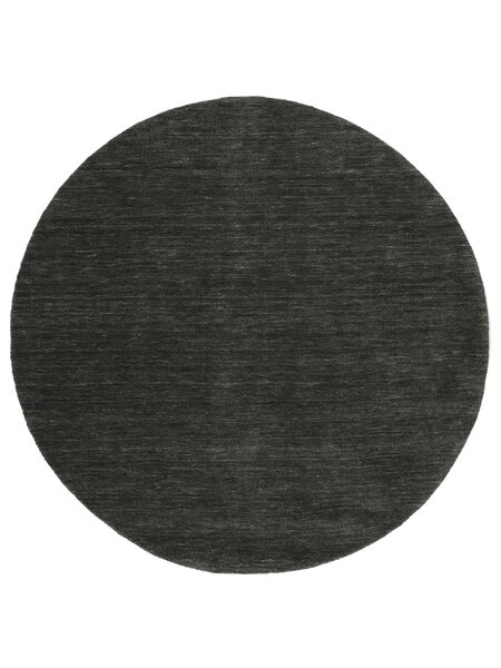  Wool Rug Ø 150 Handloom Black/Grey Round Small