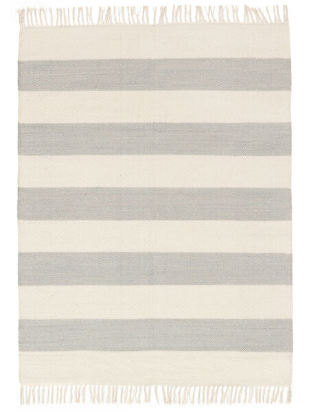 Cotton Stripe 100X160 小 グレー/オフホワイト ストライプ 綿 ラグ 絨毯