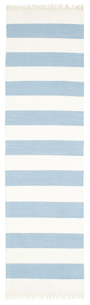 Cotton Stripe 80X300 Small Light Blue Striped Runner Cotton Rug 