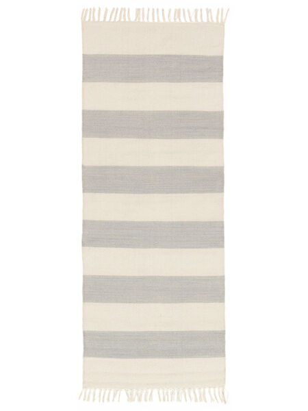 廊下 絨毯 80X200 綿 コットン Stripe - グレー/オフホワイト