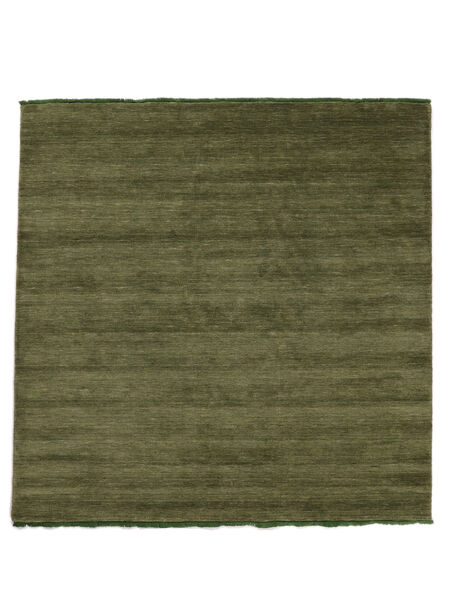 Handloom Fringes 250X250 大 グリーン 単色 正方形 ウール 絨毯