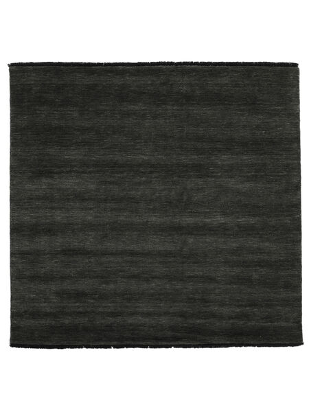  250X250 Plain (Single Colored) Large Handloom Fringes Rug - Black/Grey Wool