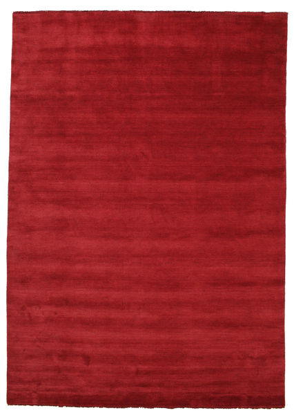  250X350 Cor Única Grande Handloom Fringes Tapete - Vermelho Escuro Lã