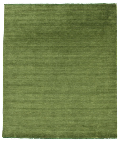 Handloom Fringes 250X300 大 グリーン 単色 ウール 絨毯