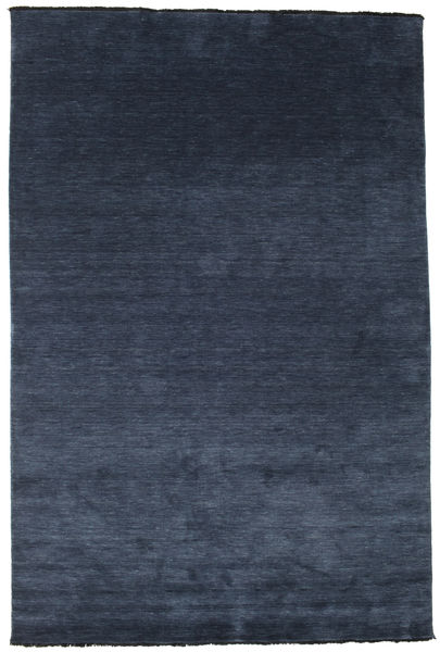  200X300 Plain (Single Colored) Handloom Fringes Rug - Dark Blue Wool