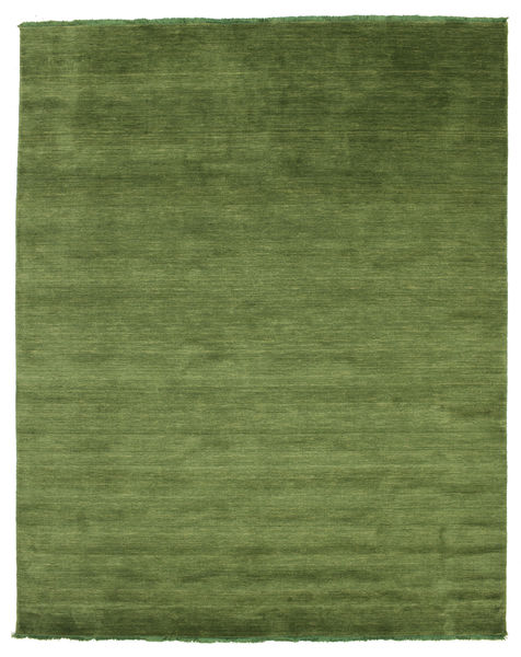 Handloom Fringes 200X250 Green Plain (Single Colored) Wool Rug