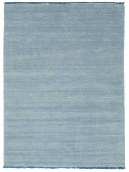 Handloom Fringes 200X300 Light Blue Plain (Single Colored) Wool Rug