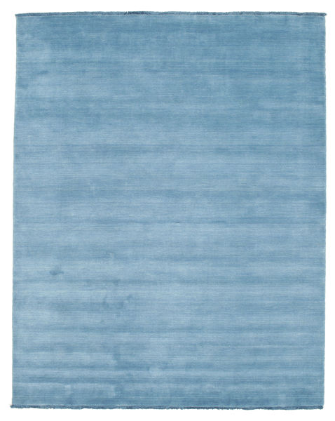  200X250 Plain (Single Colored) Handloom Fringes Rug - Light Blue Wool