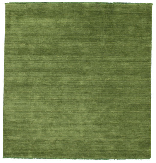 Handloom Fringes 200X200 Green Plain (Single Colored) Square Wool Rug