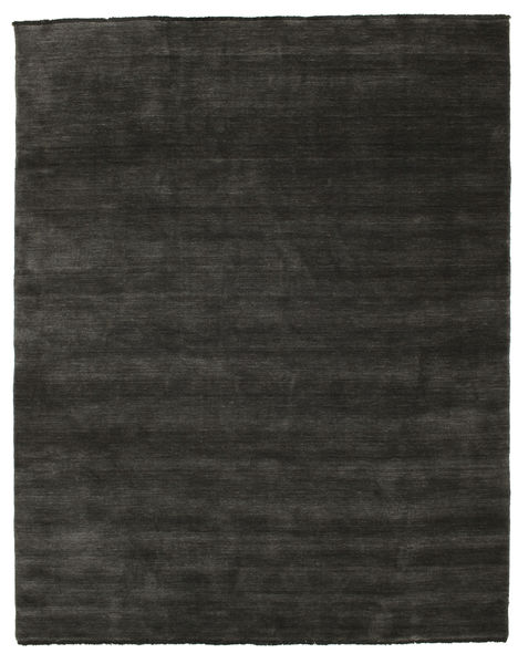  200X250 Plain (Single Colored) Handloom Fringes Rug - Black/Grey Wool