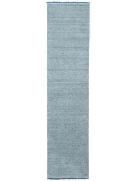  80X350 Uni Petit Handloom Fringes Tapis - Bleu Clair Laine
