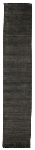 Handloom Fringes 80X400 Small Black/Grey Plain (Single Colored) Runner Wool Rug