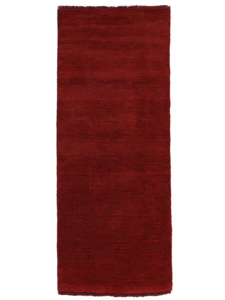  80X200 Cor Única Pequeno Handloom Fringes Tapete - Vermelho Escuro Lã