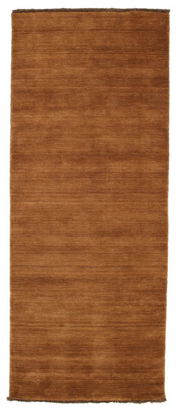  80X200 Plain (Single Colored) Small Handloom Fringes Rug - Brown Wool
