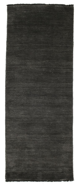 Handloom Fringes 80X200 Small Black/Grey Plain (Single Colored) Runner Wool Rug