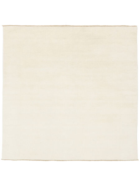  200X200 Plain (Single Colored) Handloom Fringes Rug - Ivory White Wool
