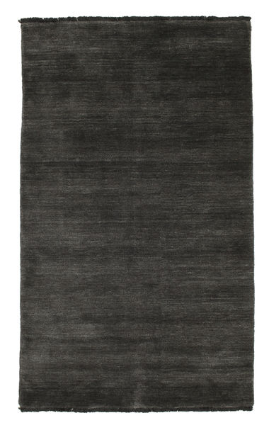 Handloom Fringes 100X160 Small Black/Grey Plain (Single Colored) Wool Rug