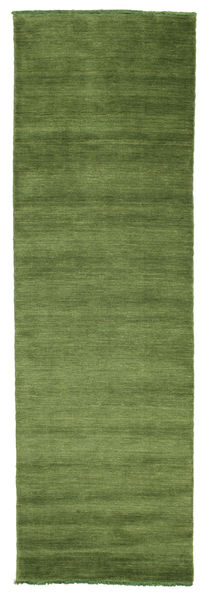 Handloom Fringes 80X250 Small Green Plain (Single Colored) Runner Wool Rug