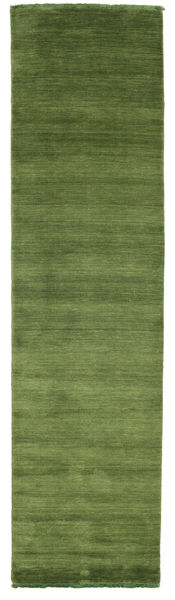  80X300 Jednobarwny Mały Handloom Fringes Dywan - Zielony Wełna
