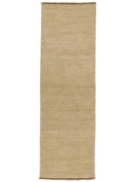 Handloom Fringes 80X250 Small Beige Plain (Single Colored) Runner Wool Rug