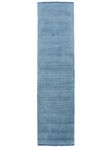 80X300 Einfarbig Klein Handloom Fringes Teppich - Hellblau Wolle