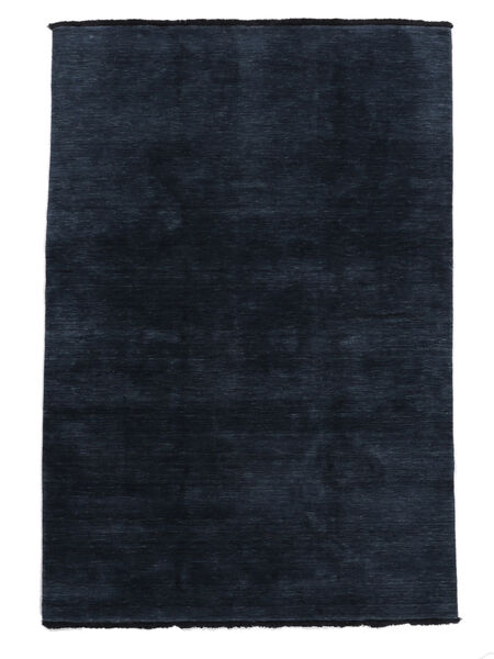  140X200 Plain (Single Colored) Small Handloom Fringes Rug - Dark Blue Wool