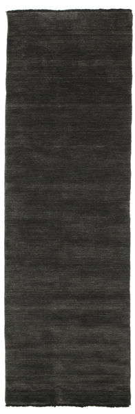 Handloom Fringes 80X250 Small Black/Grey Plain (Single Colored) Runner Wool Rug