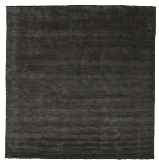 Handloom Fringes 300X300 Large Black/Grey Plain (Single Colored) Square Wool Rug