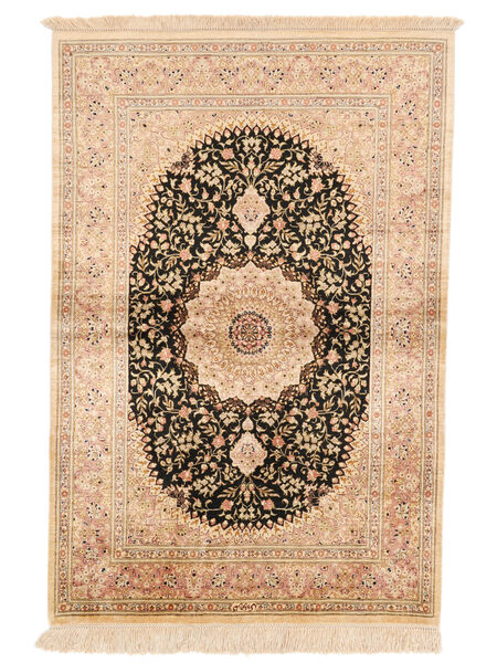 絨毯 クム シルク 署名: クム Javadi 99X147 茶色/オレンジ (絹, ペルシャ/イラン)