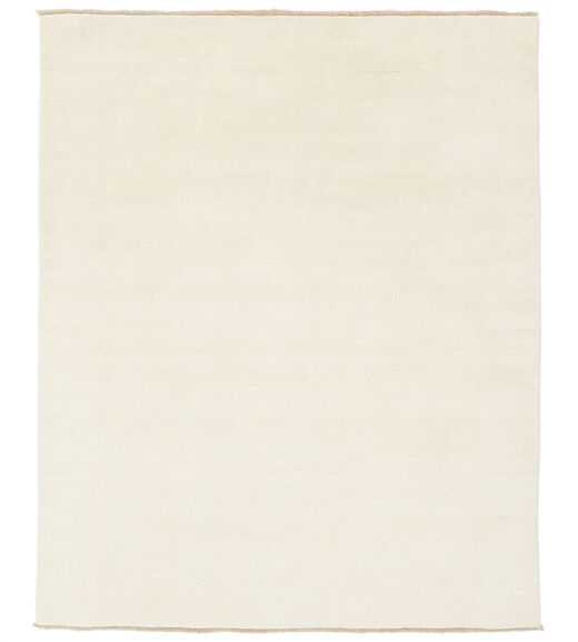  250X300 Plain (Single Colored) Large Handloom Fringes Rug - Ivory White Wool