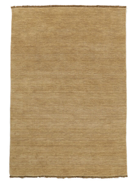  200X300 Plain (Single Colored) Handloom Fringes Rug - Beige Wool