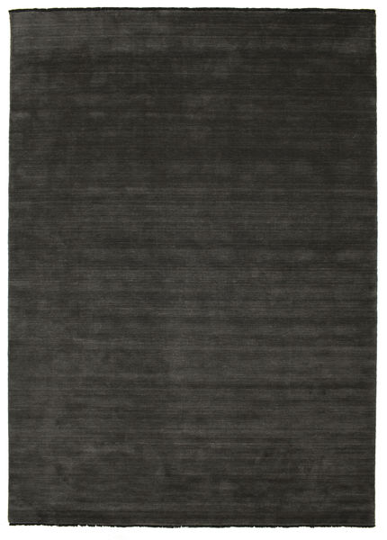  250X350 Plain (Single Colored) Large Handloom Fringes Rug - Black/Grey Wool