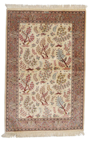  102X155 Qum Silk: Qum Motavasei Rug Beige/Brown Persia/Iran Carpetvista