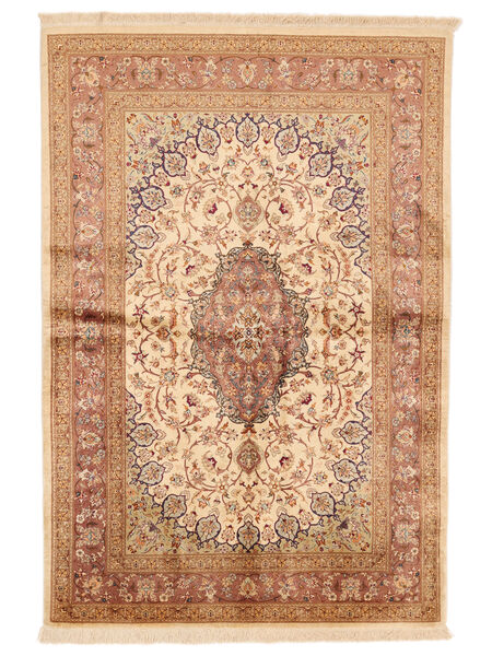 Qum Silk Rug 131X208 Brown/Orange Silk, Persia/Iran Carpetvista