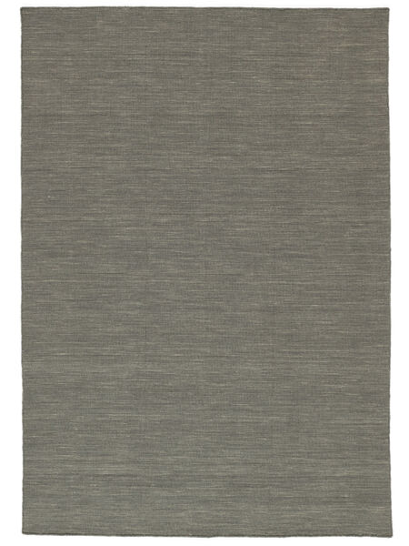  250X350 Plain (Single Colored) Large Kilim Loom Rug - Dark Grey Wool