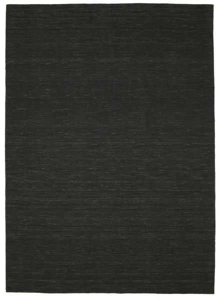  250X350 Jednobarwny Duży Kilim Loom Dywan - Czarny Wełna