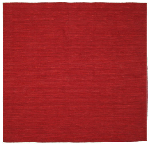  250X250 Cor Única Grande Kilim Loom Tapete - Vermelho Escuro Lã