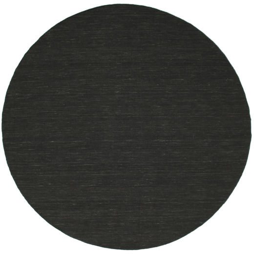  Wool Rug Ø 250 Kelim Loom Black Round Large