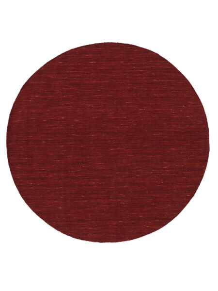  Wool Rug Ø 250 Kelim Loom Dark Red Round Large