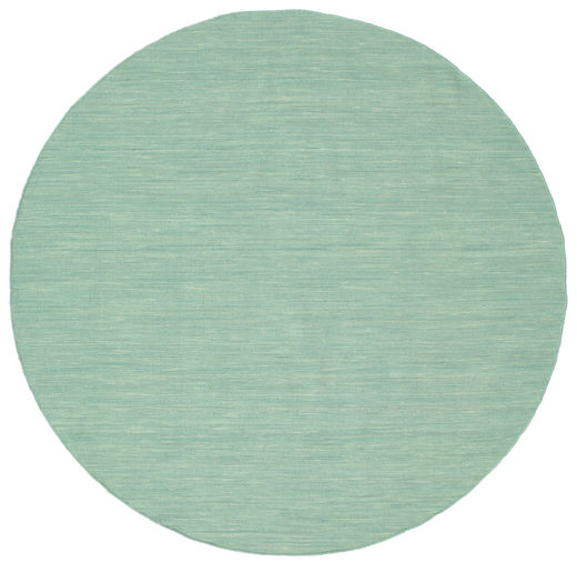 Kelim Loom Ø 200 Mint Green Plain (Single Colored) Round Wool Rug
