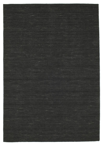  160X230 単色 キリム ルーム 絨毯 - ブラック ウール