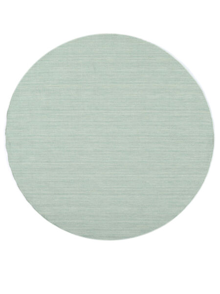  Ø 150 Plain (Single Colored) Small Kilim Loom Rug - Mint Green Wool