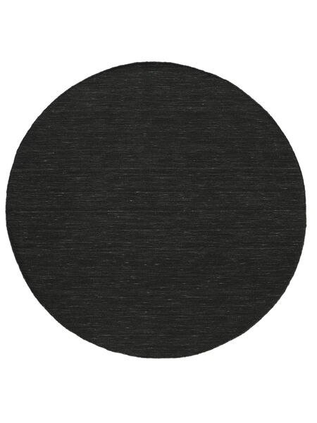  Ø 150 Plain (Single Colored) Small Kilim Loom Rug - Black Wool