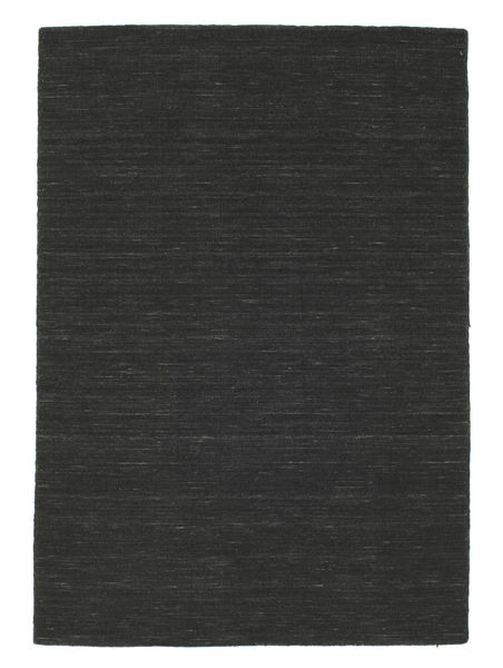  140X200 Einfarbig Klein Kelim Loom Teppich - Schwarz Wolle
