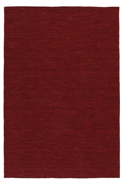  120X180 Plain (Single Colored) Small Kilim Loom Rug - Dark Red Wool, 