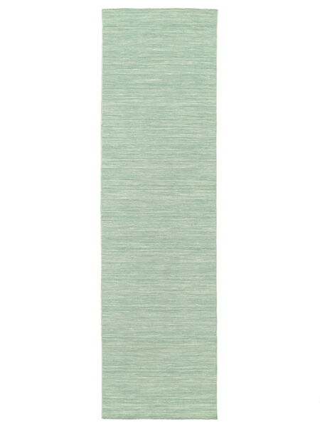 Kelim Loom 80X300 Small Mint Green Plain (Single Colored) Runner Wool Rug